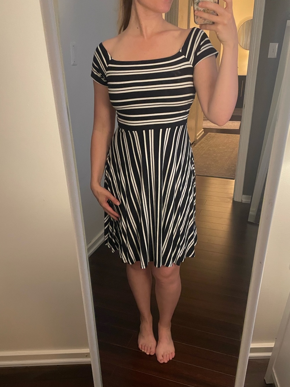 Ann Taylor Navy & White Striped Fit-and-Flare Dress